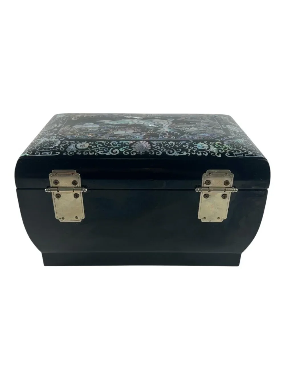 Vintage Abalone Inlay Jewelry Box, Deer Motif Keepsake Chest, Wedding Gift Decor